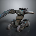 Futuristic Sci Fi Mechanical Robot With Glowing Blue Accents And Rolling Wheels 3d model