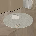 Minimalist Round Woven Rug With White Bear Decor And Open Book In Living Space