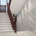 Wooden Stair Railings With Modern Staircase And Gray Marble Wall