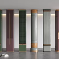 Decorative Modern Columns With Various Textures Metal Accents And Grid Patterns In Interior Space 3d model