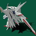 Futuristic White Yellow Mecha Robot Model With Purple Red Accents And Green Background