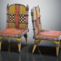 Two Stylish Leisure Chairs With Yellow Red Accent And Lattice Back Design Decorative Yellow Legs