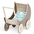 Electric Toy Wooden Baby Stroller Featuring Blue Cushion With Animal And Cloud Patterns For Toddlers