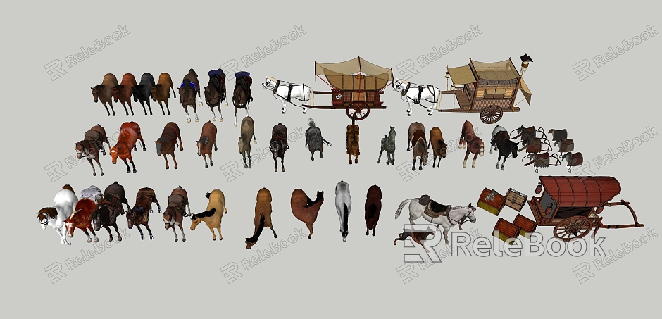 New Chinese Carriage Horse Ancient Carriage Dog model