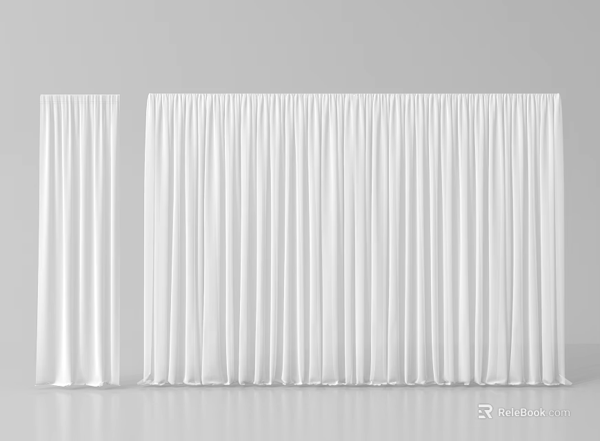 Elegant White Flowing Curtains with Two Different Lengths for Home Decor 3d model