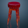 Wooden Stool With Red Leather Seat Silver Studs On Carved Wooden Legs