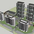 Modern High Rise Residential Buildings With Green Areas And Community Layout
