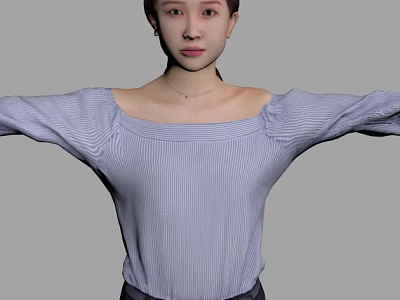 Woman In Striped Off Shoulder Top With Arms Outstretched Posing Confidently 3d model