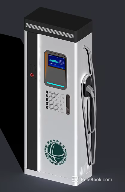 Electric Vehicle Charger With Digital Display Control Panel And Charging Cable 3d model