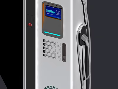 Electric Vehicle Charger With Digital Display Control Panel And Charging Cable 3d model