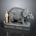 Miniature Human Figure Standing By Triceratops Prorsus Marsh Model On Base With Nameplate