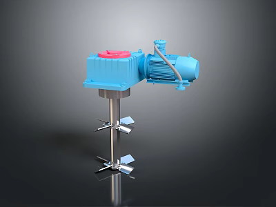 Blue Industrial Stirring Equipment With Red Top Motor And Stainless Steel Blades 3d model