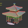 Traditional Chinese Pavilion Architecture With Yellow Double Layer Roof And Gray Pillars