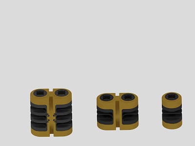 Three Hinged Door Hardware Components With Golden And Black Modern Design 3d model