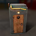Vintage Commercial Drug Storage Equipment With Metal Body Wooden Door And Top Pipes