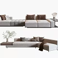 Modern Light Colored Sectional Sofa With Plush Pillows Side Table And Decorative Plant 3d model