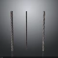 Three Long Metal Industrial Equipment Rods With Spiral Texture And Reflective Surface