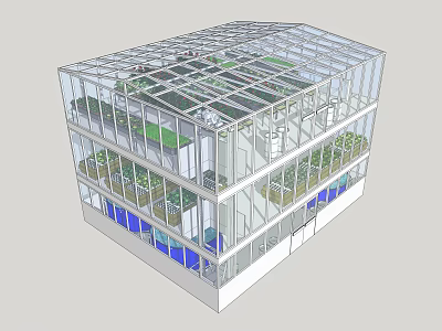 Glass Greenhouse Structure With Multiple Levels And Indoor Plant Growing Areas 3d model