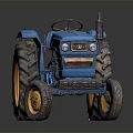 Blue Tractor With Yellow Wheels And Classic Design On Dark Background 3d model