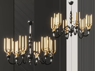 Elegant Modern Chandelier With Gold Black Metal Arms And Illuminated Lights 3d model
