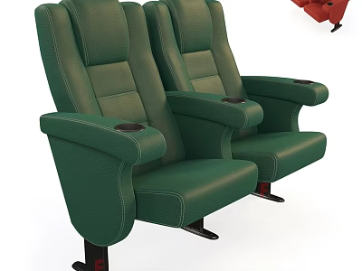 Green Leather Theater Style Leisure Chairs With Armrests And Cup Holders 3d model