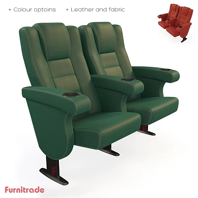 Green Leather Theater Style Leisure Chairs With Armrests And Cup Holders 3d model