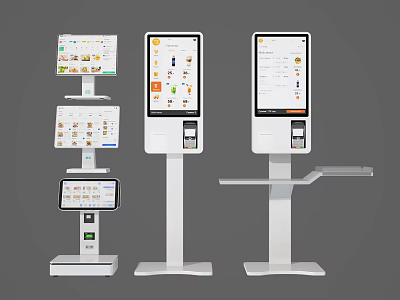 Modern Self Service Kiosks as Public Facilities With Multiple Designs Touchscreen Displays And Payment Options 3d model