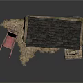 Rustic Stone Wood Shed Building With Black Roof Hay Bales And Red Cart