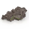 Modern Scene Featuring Broken Structure With Stones Rubble And Green Moss 3d model