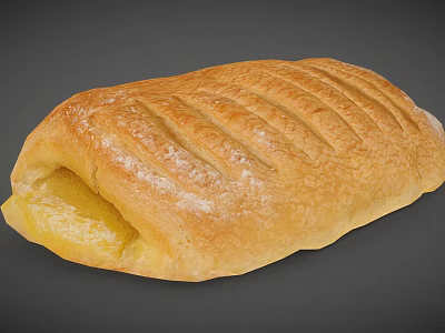 Golden Flaky Pastry With Striped Top Filled With Yellow Sweet Filling 3d model