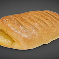 Golden Flaky Pastry With Striped Top Filled With Yellow Sweet Filling