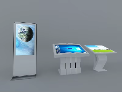 Public Interactive Information Kiosks With Standing And Tabletop Touchscreen Earth Map Displays 3d model