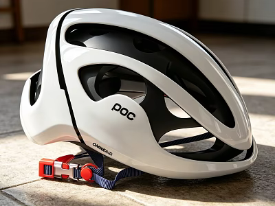 POC White Bicycle Helmet With Ventilation Holes And Red Blue Adjustment Straps 3d model