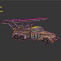 Vintage Truck With Long Ladder On Top Yellow And Silver Painted Body