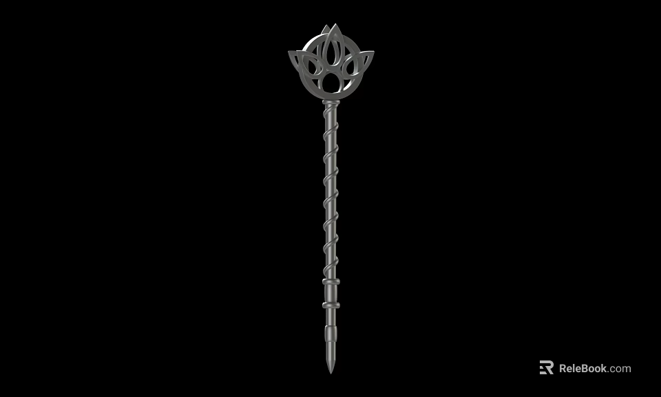 Metallic Decorative Weapon Staff With Intricate Top Design And Slender Rod 3d model 