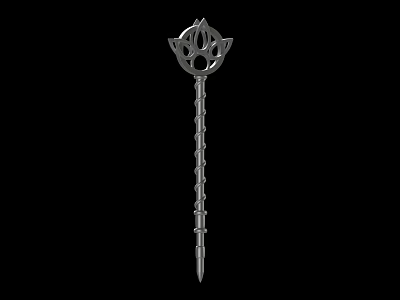 Metallic Decorative Weapon Staff With Intricate Top Design And Slender Rod 3d model