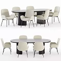 Modern Round Dining Table Set With Beige Chairs And Black Legs 3d model