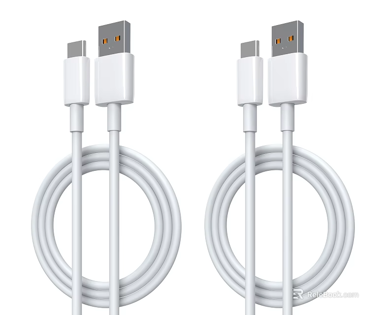 White USB C Cable 2 Pack for Mobile Devices Charging Data Transfer 3d model 