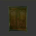 Vintage Wooden Cabinet With Double Doors Intricate Carvings And Green Gold Finish