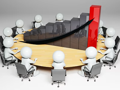 Team Members Discussing Business Growth With Rising Graph At Round Table 3d model