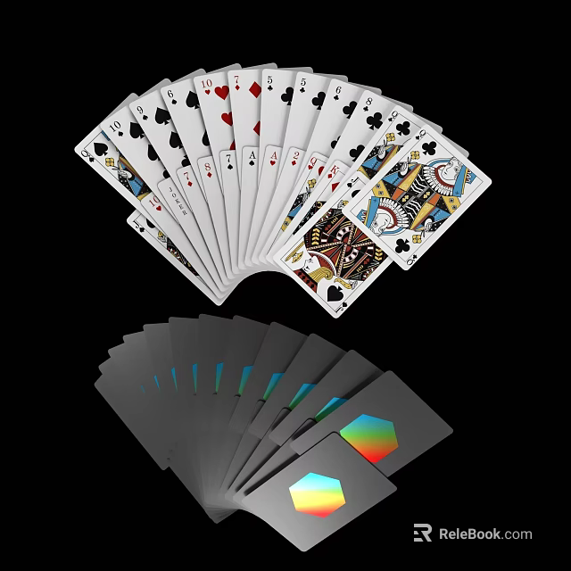 Fanned Playing Cards With Colorful Designs And Rainbow Holographic Accents For Card Game Entertainment 3d model 