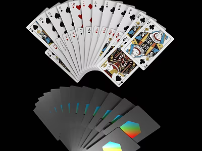 Fanned Playing Cards With Colorful Designs And Rainbow Holographic Accents For Card Game Entertainment 3d model