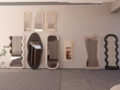 Various Stylish Mirrors with Unique Shapes and Modern Designs on Wall 3d model