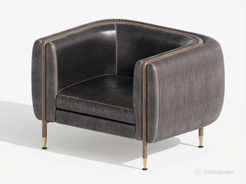 Modern Single Sofa With Brass Legs And Stitched Velvet Upholstery Design 3d model 
