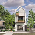 Modern Detached Villa With Contemporary Design Balconies Lush Trees And Paved Driveway