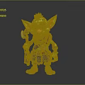 Green Goblin Character With Mohawk Hairstyle Pointed Ears Brown Scarf Belt Blue Shorts And Hammer