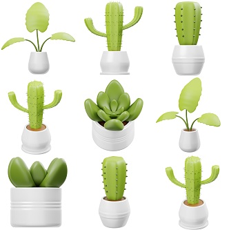 Indoor Cartoon Plant Potted Plant Ornaments Jewelry Combination Creative Cartoon Desktop Potted Green Plant Green Plant Ornaments Cartoon Green Plant Fake Potted Plant for Children 3d model