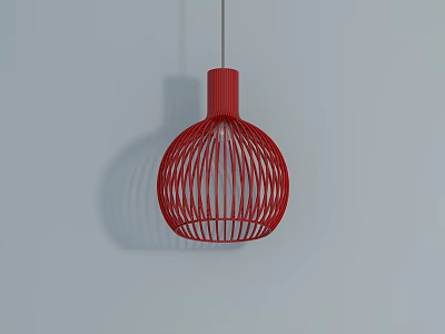 Red Woven Round Pendant Light Hanging Against Light Blue Wall 3d model