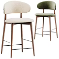 Modern Bar Stools With Beige And Green Upholstered Seats Wooden Legs