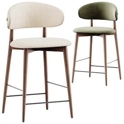 Modern Bar Stools With Beige And Green Upholstered Seats Wooden Legs 3d model